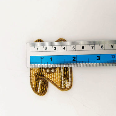 Retro Telephone Beaded Applique, Hand Embroidered In Beige, Bronze And Beige Beads